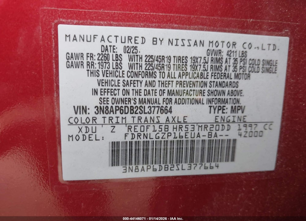 2025 NISSAN KICKS SR INTELLIGENT AWD VIN: 3N8AP6DB2SL377664