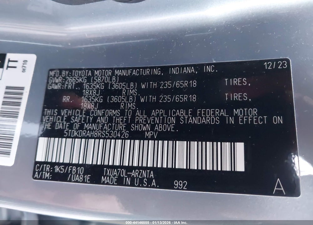 2024 TOYOTA HIGHLANDER LE VIN: 5TDKDRAH8RS530426