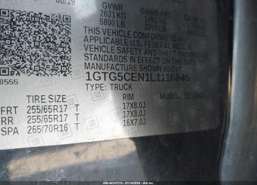 2020 GMC CANYON VIN: 1GTG5CEN1L1116845