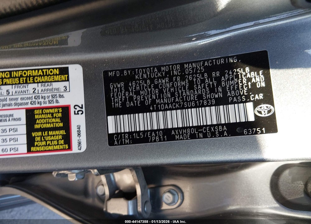 2025 TOYOTA CAMRY SE VIN: 4T1DAACK7SU617839