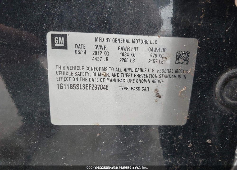 2014 CHEVROLET MALIBU 1LS VIN: 1G11B5SL3EF297846