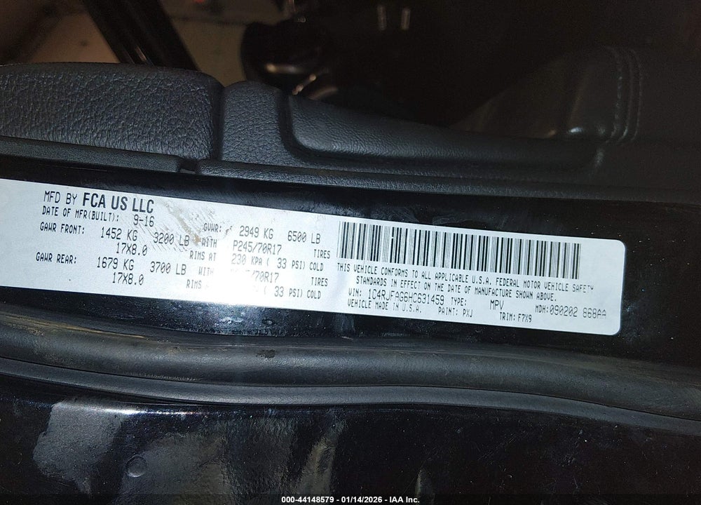 2017 JEEP GRAND CHER VIN: 1C4RJFAG6HC631459