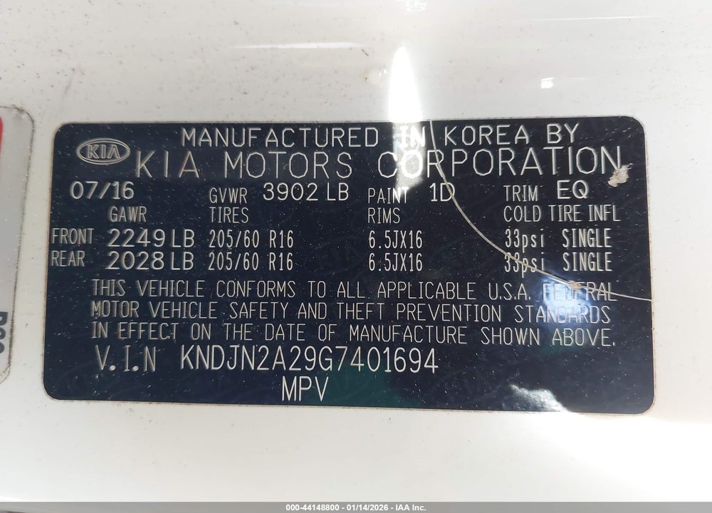 2016 KIA SOUL VIN: KNDJN2A29G7401694