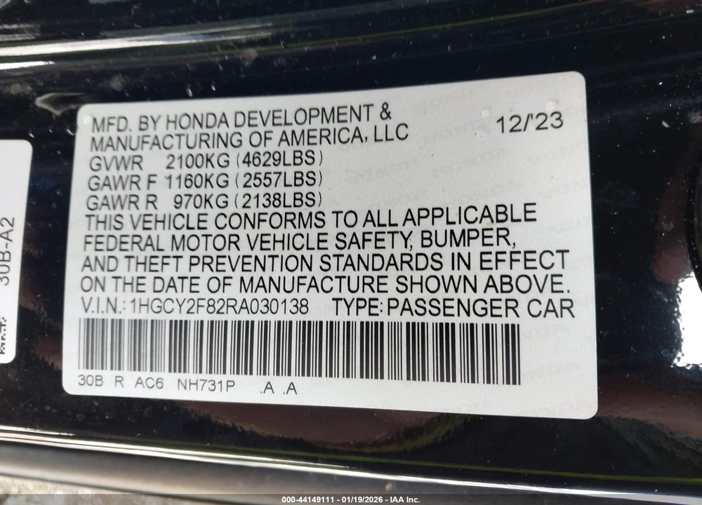 2024 HONDA ACCORD HYBRID TOURING VIN: 1HGCY2F82RA030138