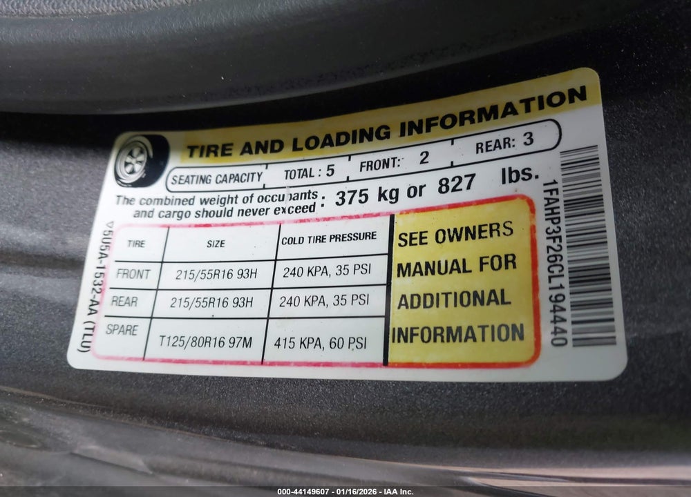 2012 FORD FOCUS SE VIN: 1FAHP3F26CL194440