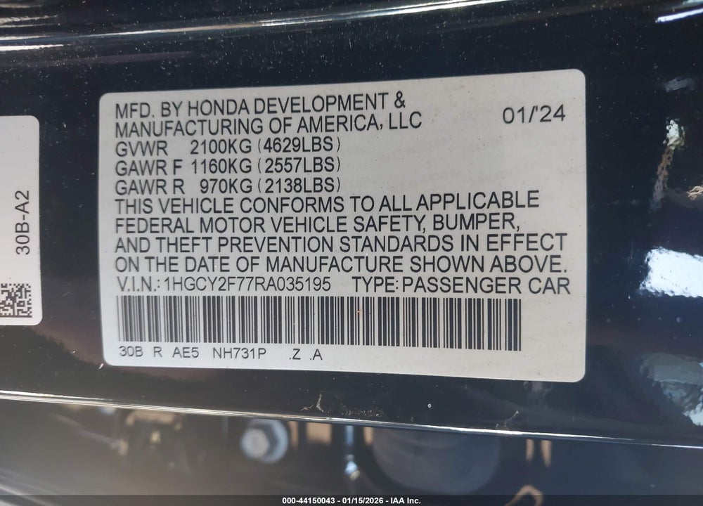2024 HONDA ACCORD HYBRID SPORT-L VIN: 1HGCY2F77RA035195