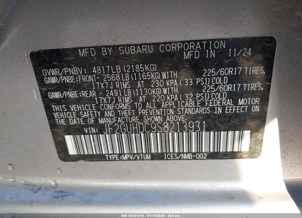 2025 SUBARU CROSSTREK PREMIUM VIN: JF2GUHDC9S8213931