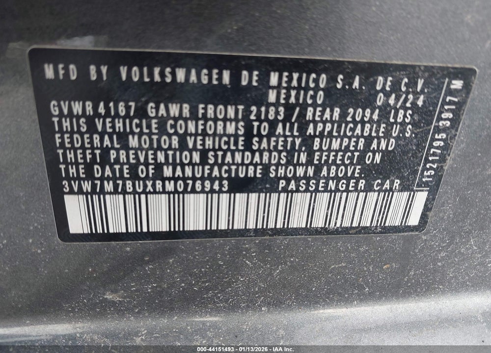 2024 VOLKSWAGEN JETTA 1.5T SE VIN: 3VW7M7BUXRM076943