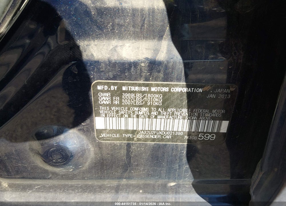2013 MITSUBISHI LANCER ES VIN: JA32U2FUXDU021390