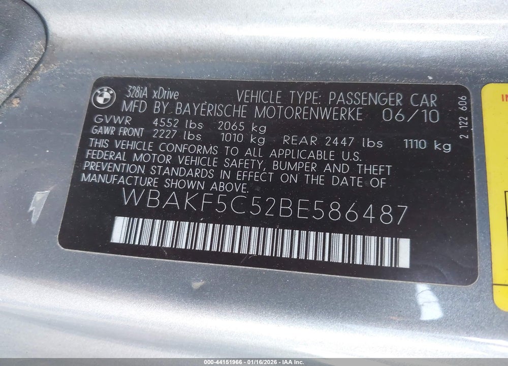 2011 BMW 328I XDRIVE VIN: WBAKF5C52BE586487