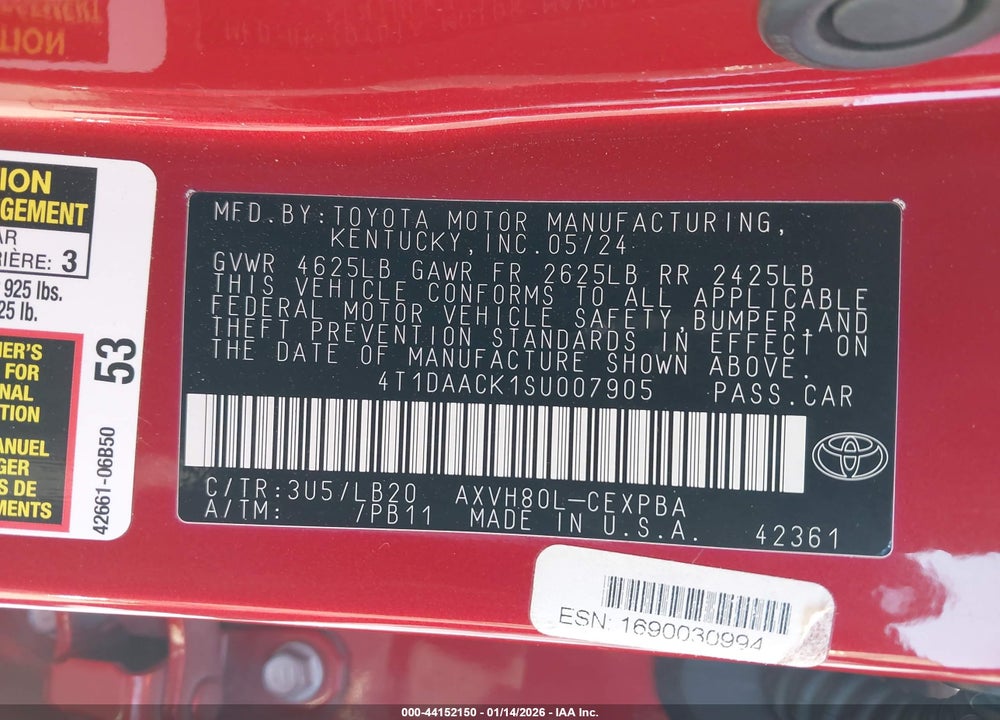 2025 TOYOTA CAMRY XSE VIN: 4T1DAACK1SU007905