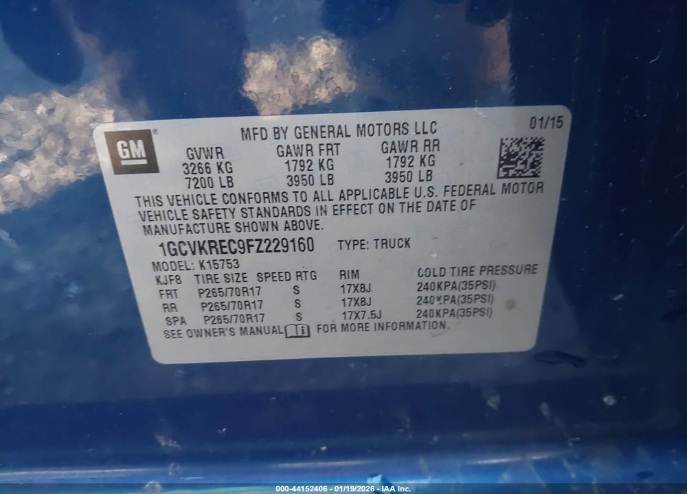 2015 CHEVROLET SILVERADO 1500 1LT VIN: 1GCVKREC9FZ229160