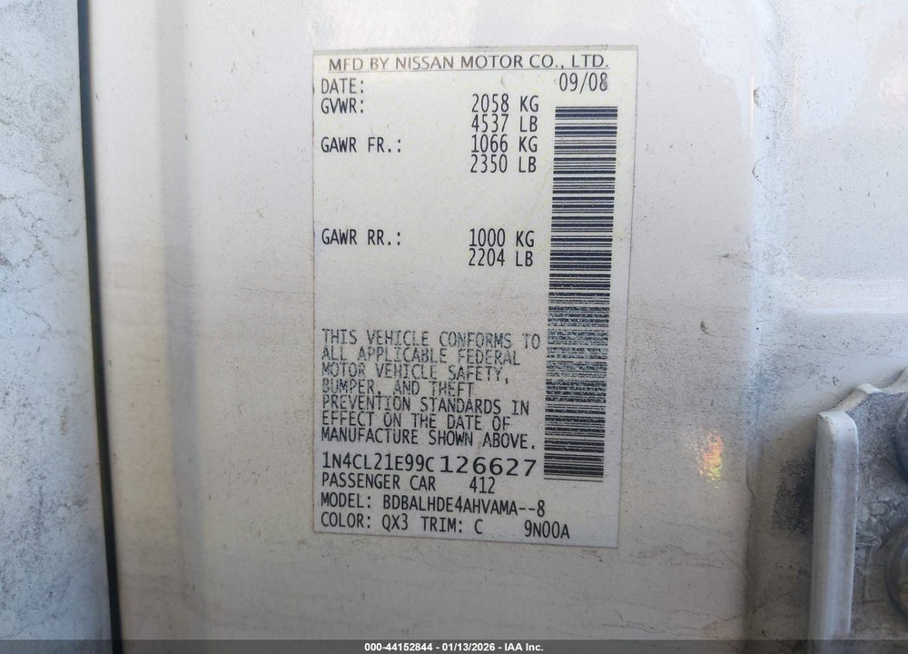 2009 NISSAN ALTIMA HYBRID VIN: 1N4CL21E99C126627