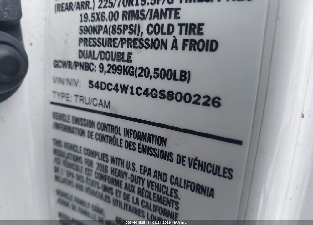 2016 ISUZU NPR HD GAS REG VIN: 54DC4W1C4GS800226