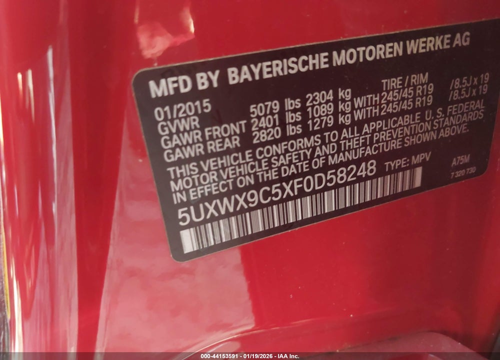 2015 BMW X3 XDRIVE28I VIN: 5UXWX9C5XF0D58248