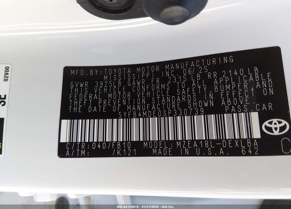 2025 TOYOTA COROLLA LE VIN: 5YFB4MDE0SP330739