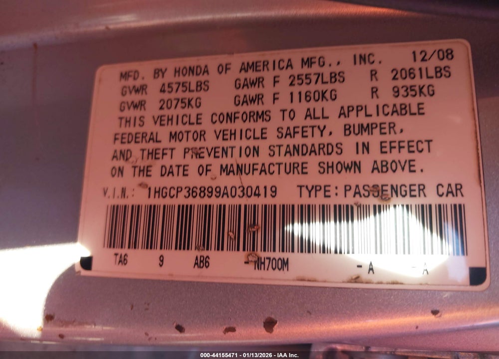 2009 HONDA ACCORD 3.5 EX-L VIN: 1HGCP36899A030419