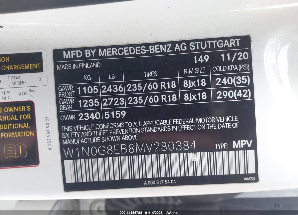 2021 MERCEDES-BENZ GLC 300 4MATIC SUV VIN: W1N0G8EB8MV280384