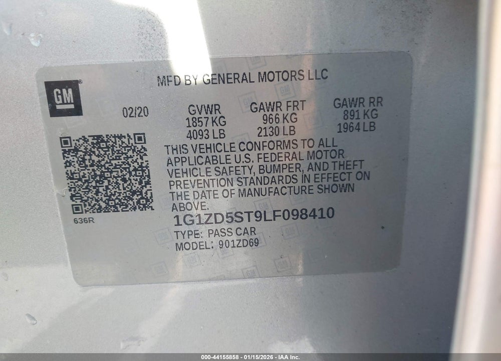 2020 CHEVROLET MALIBU FWD LT VIN: 1G1ZD5ST9LF098410