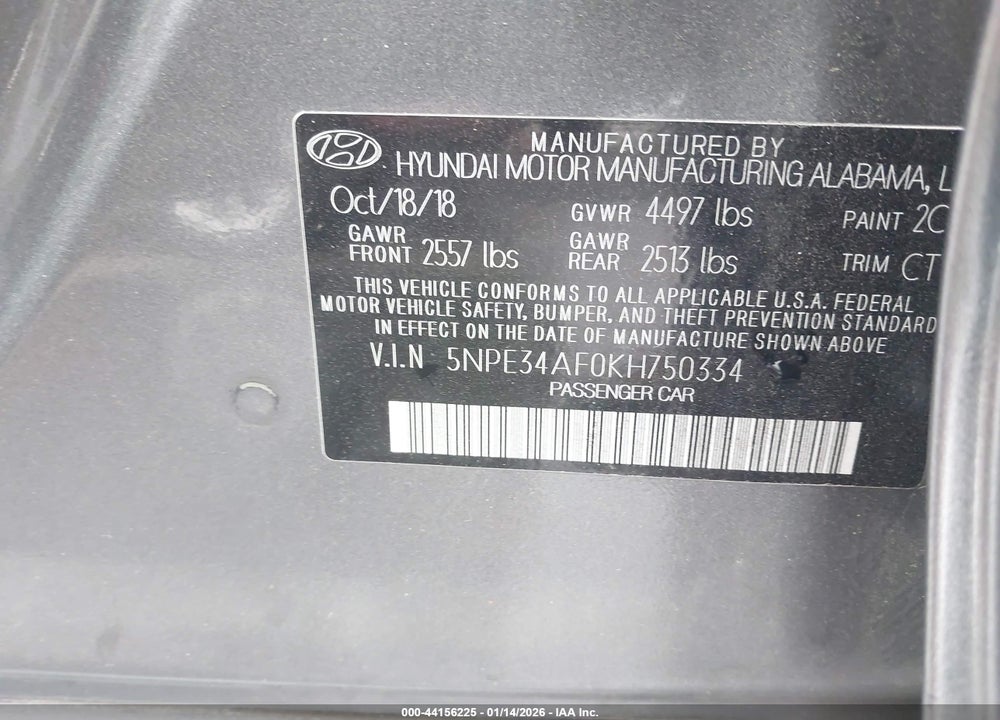 2019 HYUNDAI SONATA LIMITED VIN: 5NPE34AF0KH750334