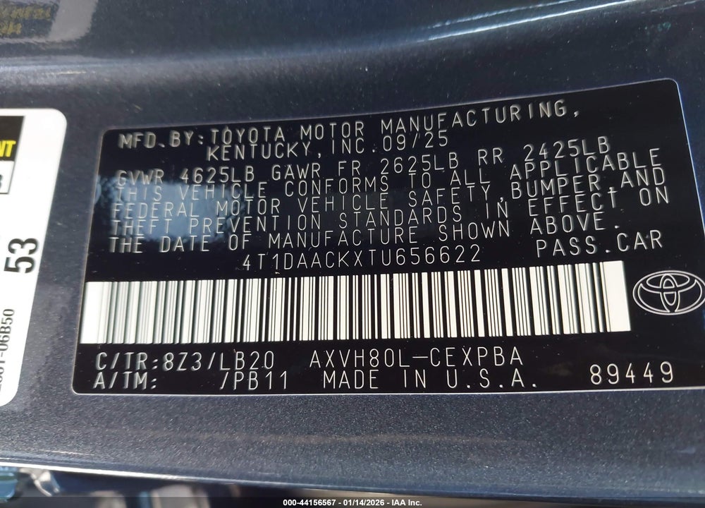2026 TOYOTA CAMRY XSE VIN: 4T1DAACKXTU656622