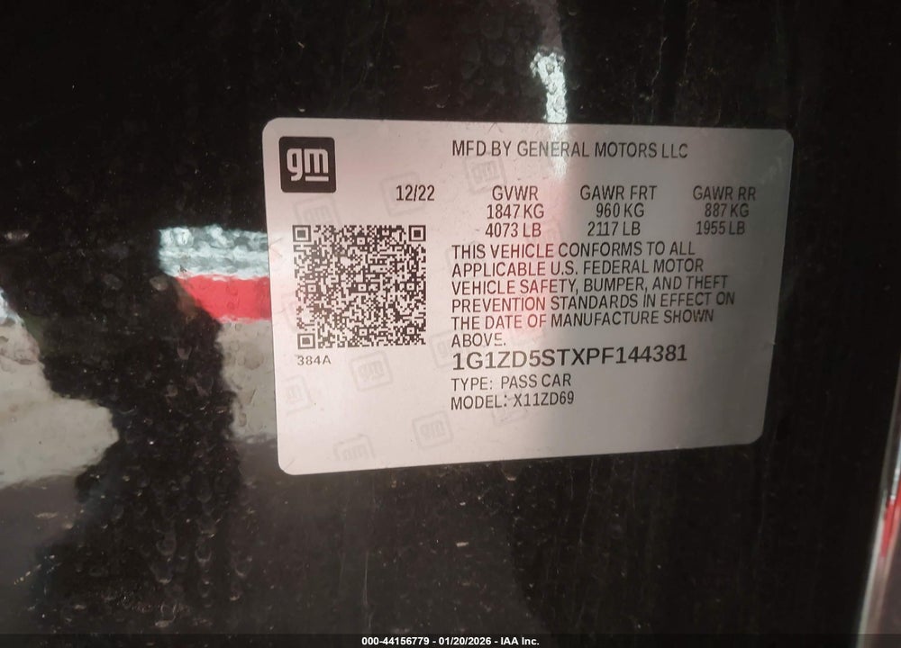 2023 CHEVROLET MALIBU FWD 1LT VIN: 1G1ZD5STXPF144381