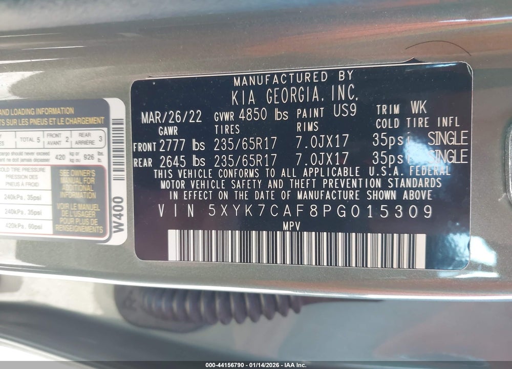 2023 TIGE KIA SPORTAGE X-PRO PRES VIN: 5XYK7CAF8PG015309