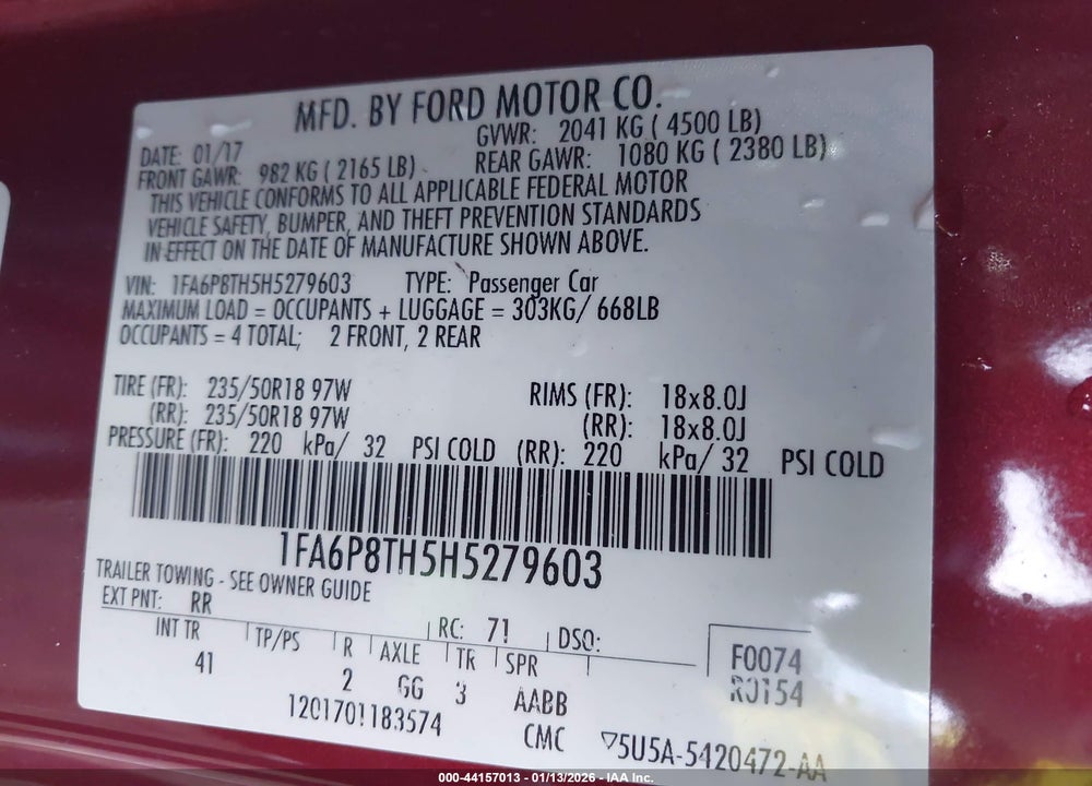 2017 FORD MUSTANG ECOBOOST VIN: 1FA6P8TH5H5279603