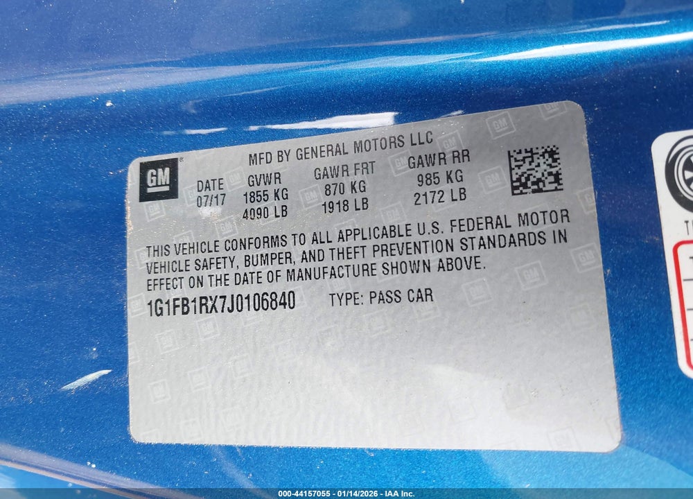 2018 CHEVROLET CAMARO 1LT VIN: 1G1FB1RX7J0106840