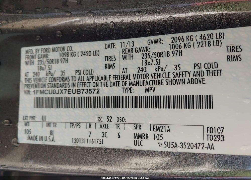 2014 FORD ESCAPE TITANIUM VIN: 1FMCU0JX7EUB73572