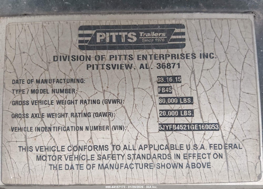 2016 PITTS ENTERPRISES UNKNOWN VIN: 5JYFB4521GE160053