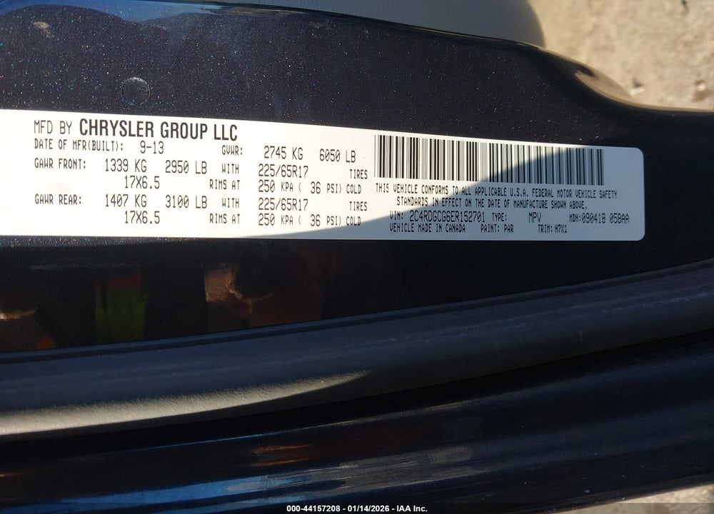 2014 DODGE GRAND CARAVAN SXT VIN: 2C4RDGCG6ER152701