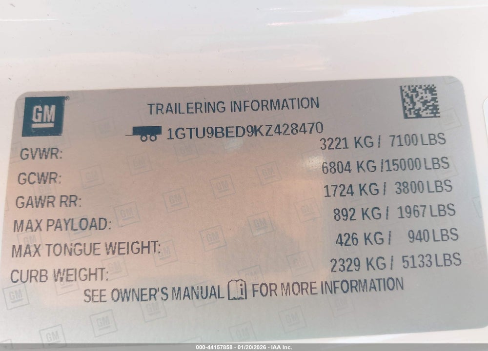 2019 GMC SIERRA 1500 SLE VIN: 1GTU9BED9KZ428470