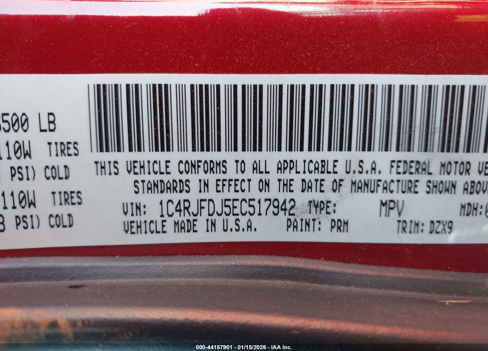 2014 JEEP GRAND CHEROKEE SRT8 VIN: 1C4RJFDJ5EC517942