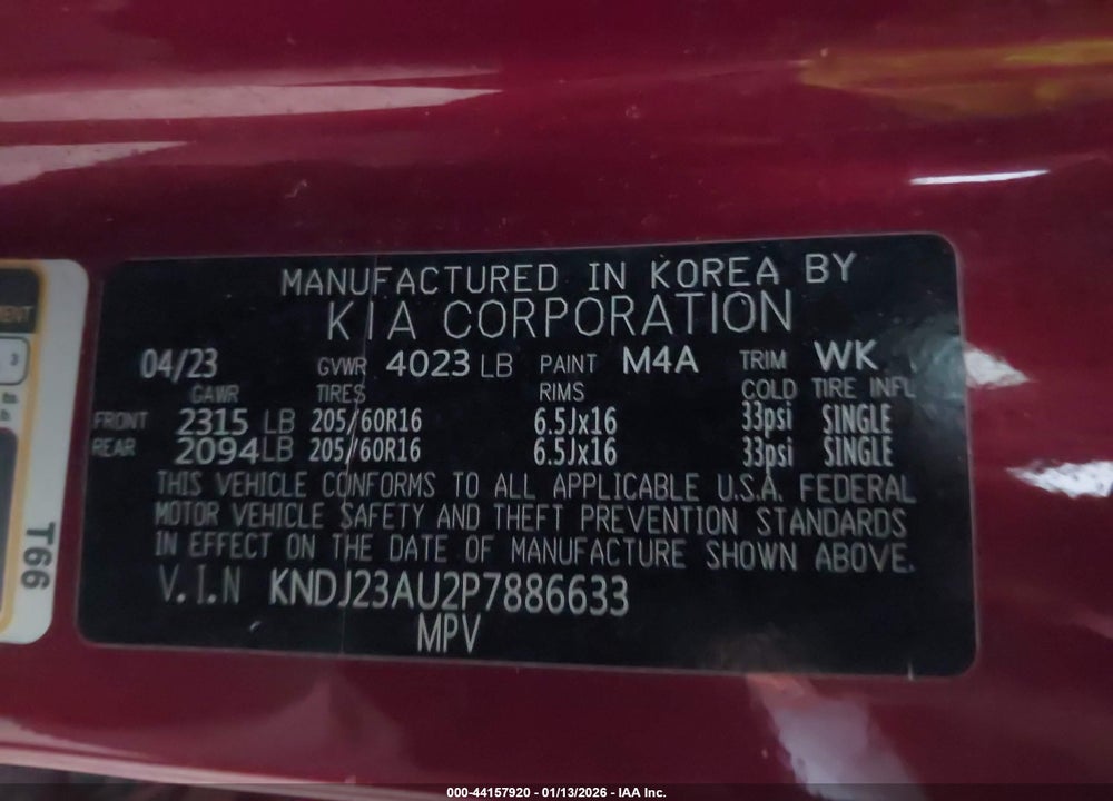2023 KIA SOUL LX VIN: KNDJ23AU2P7886633