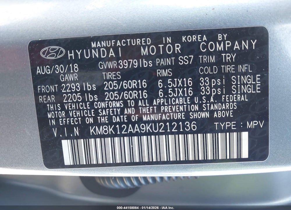 2019 HYUNDAI KONA SE VIN: KM8K12AA9KU212136