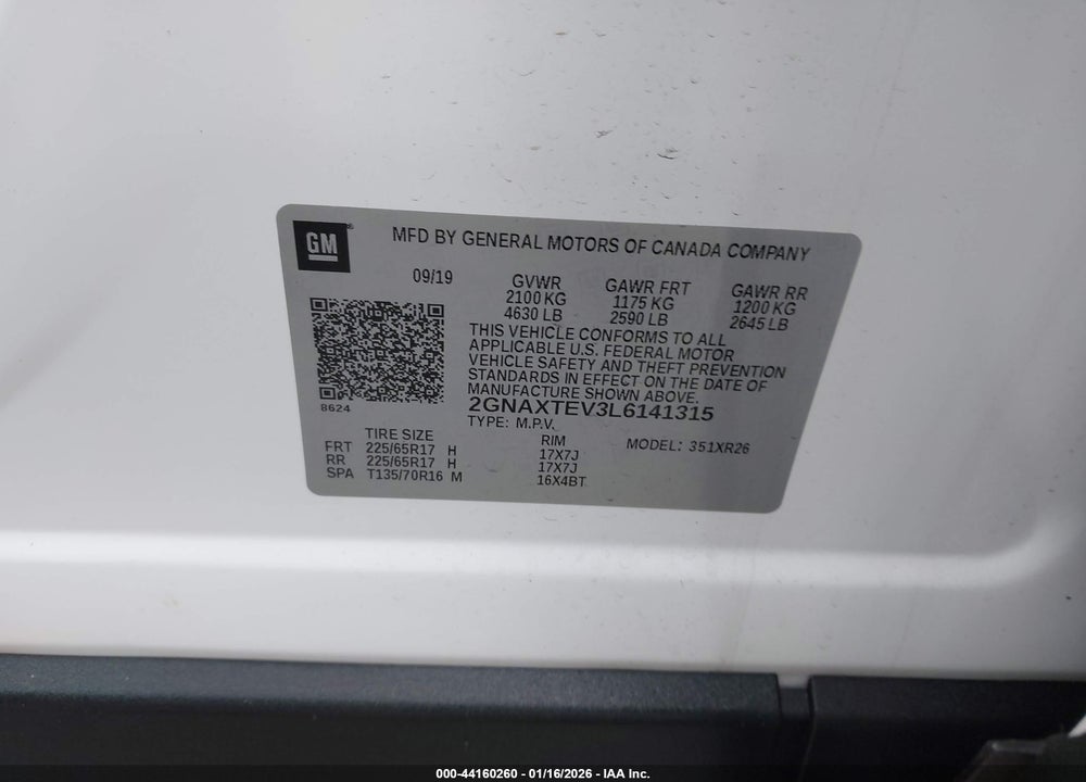 2020 CHEVROLET EQUINOX AWD 2FL VIN: 2GNAXTEV3L6141315