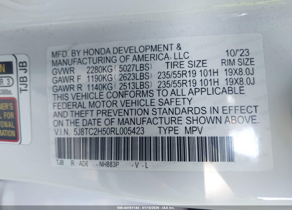 2024 ACURA RDX TECHNOLOGY PACKAGE VIN: 5J8TC2H50RL005423