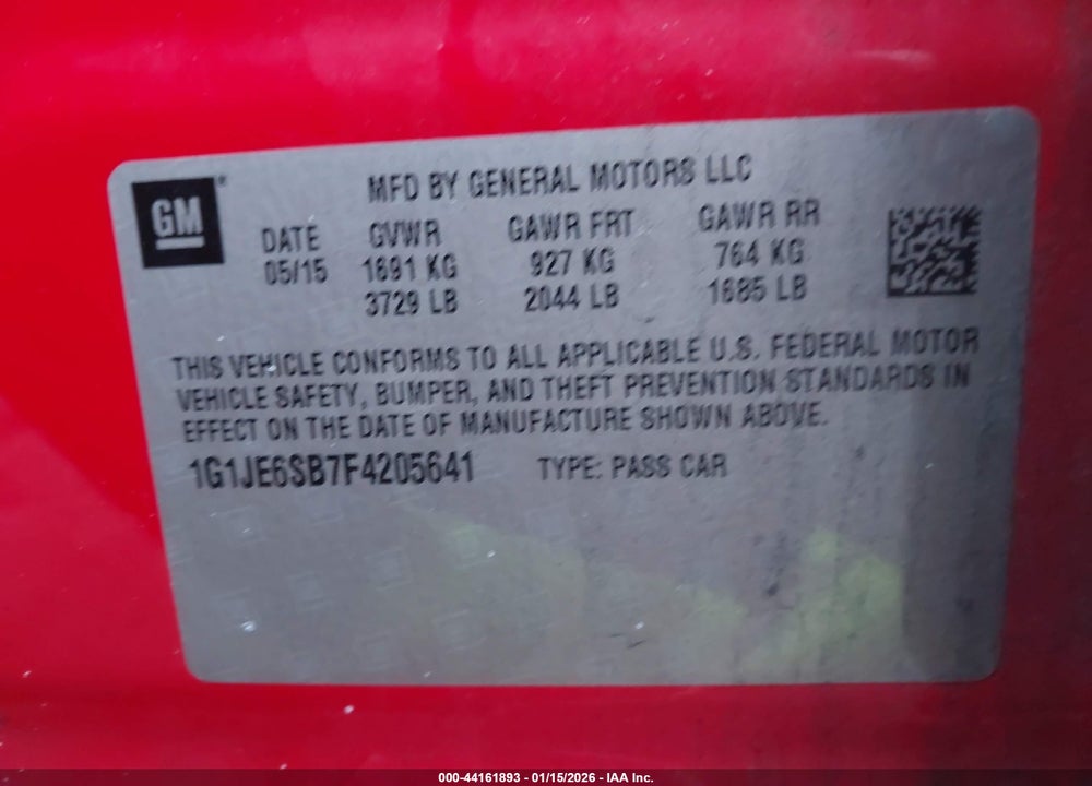 2015 CHEVROLET SONIC LTZ AUTO VIN: 1G1JE6SB7F4205641