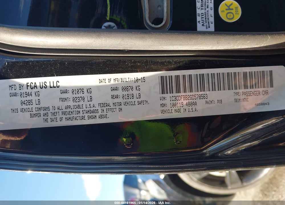 2016 DODGE DART SXT VIN: 1C3CDFBB2GD578563
