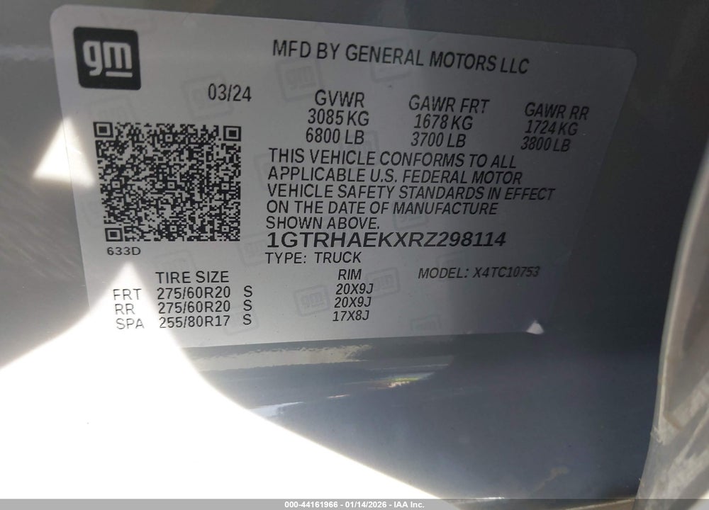 2024 GMC SIERRA 1500 2WD  STANDARD BOX PRO VIN: 1GTRHAEKXRZ298114