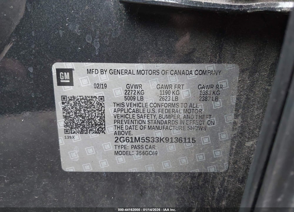 2019 CADILLAC XTS LUXURY VIN: 2G61M5S33K9136115
