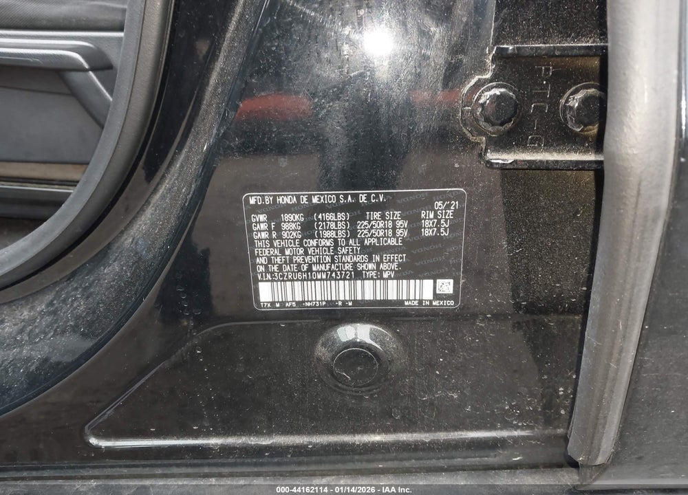 2021 HONDA HR-V AWD SPORT VIN: 3CZRU6H10MM743721