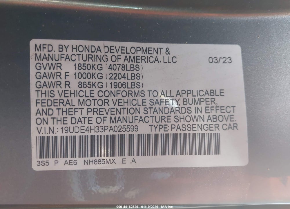 2023 ACURA INTEGRA A-SPEC VIN: 19UDE4H33PA025599