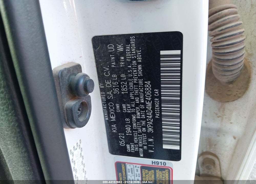 2021 KIA RIO LX VIN: 3KPA24AD4ME406884