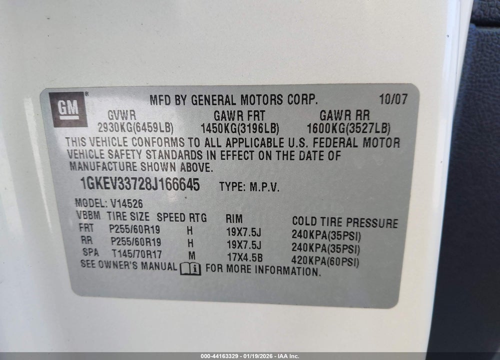 2008 GMC ACADIA SLT-2 VIN: 1GKEV33728J166645