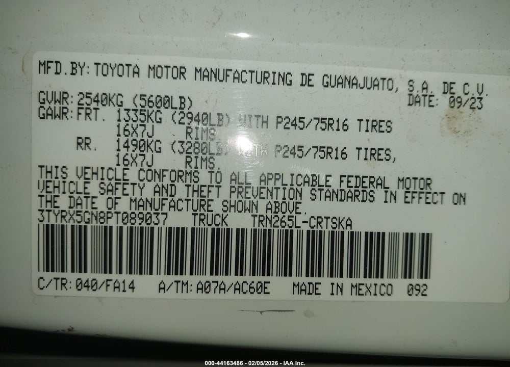 2023 TOYOTA TACOMA SR VIN: 3TYRX5GN8PT089037