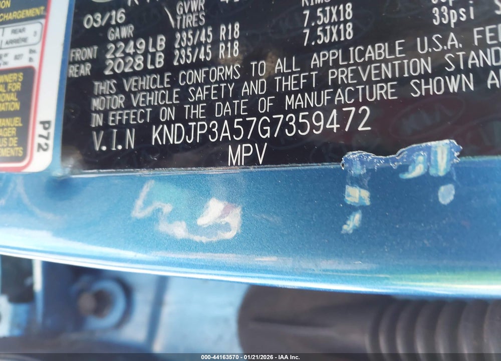 2016 KIA SOUL VIN: KNDJP3A57G7359472