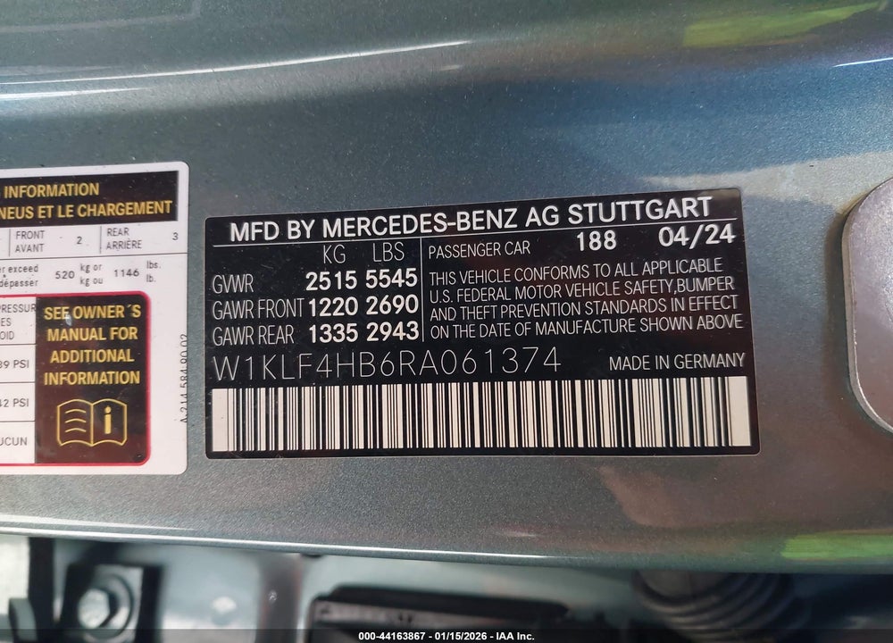 2024 MERCEDES-BENZ E 350 VIN: W1KLF4HB6RA061374