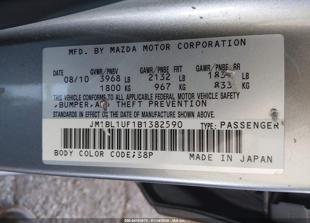 2011 MAZDA 3 I SPORT VIN: JM1BL1UF1B1382590